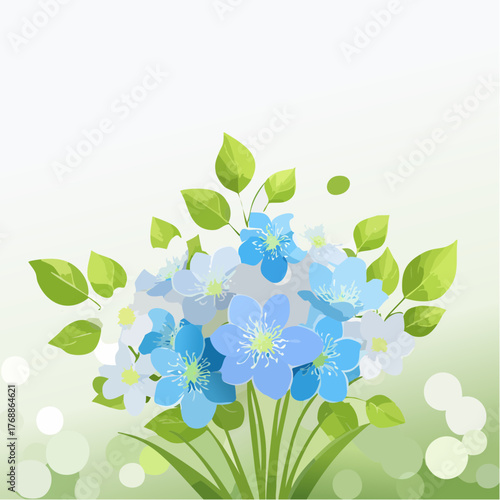 A realistic fresh bloomed forgetmenot flowers with leaves
4