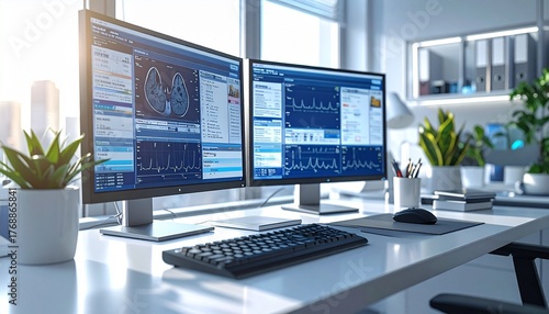 Photorealistic Doctor Workstation with Dual EHR Screens