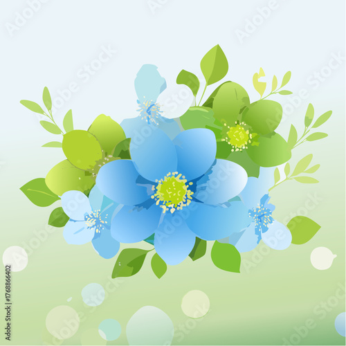 A realistic fresh bloomed forgetmenot flowers with leaves
4
