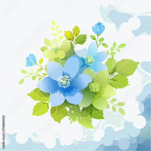 A realistic fresh bloomed forgetmenot flowers with leaves
3