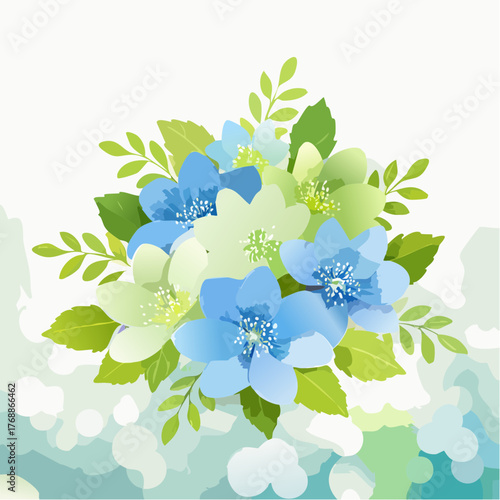 A realistic fresh bloomed forgetmenot flowers with leaves
2
