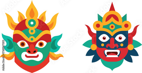 Tibetan Festival Mask of Deity Stylized and Colorful – Traditional Cultural Art, Sacred Himalayan Ritual Design, Spiritual Heritage Symbol, Ethnic Handcrafted Mask for Adobe Stock
