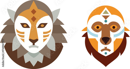 Ancient Siberian Shaman Mask with Intricate Animal Spirit Motifs, Tribal Ceremonial Art, Ethnic Cultural Heritage, Mystic Handcrafted Ritual Mask Design for Spiritual and Folklore Themes