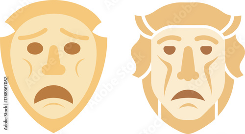 Ancient Greek Theater Mask with Tragic Expression, Classic Drama Face Sculpture, Historical Art Symbol of Tragedy, Cultural Heritage Object, Vintage Performance Mask for Ancient Theater Themes