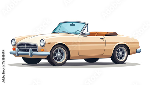 A detailed illustration of a classic beige convertible car with its top down, showcasing its vintage design and elegant lines.