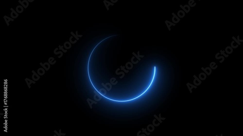 Glowing Blue Crescent Shape Neon Light Effect on Black Background abstract bright