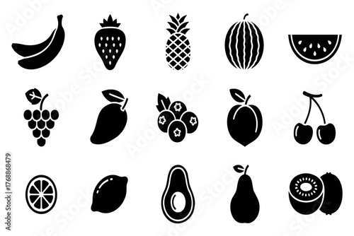 Vibrant collection of popular fresh fruit icons for healthy eating and culinary inspiration