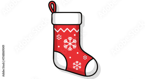 Vibrant Red Christmas Stocking adorned with Snowflakes, an Essential Natal Holiday Decoration for Festive Seasonal Celebrations and Gift Giving