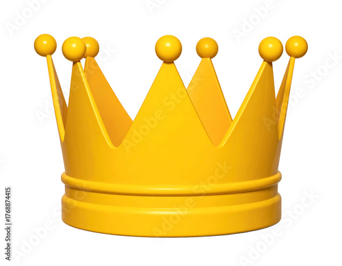 Glossy golden crown with ball toppers against a solid black background, digitally rendered for a regal aesthetic