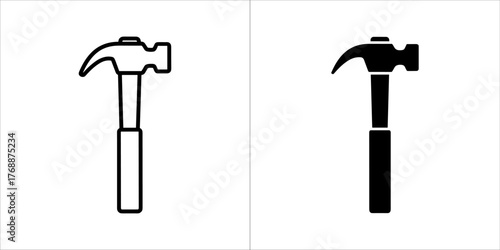 Outline and filled icon of a hammer