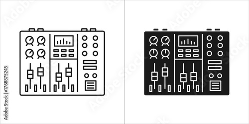 Audio mixer console, outline and solid icon