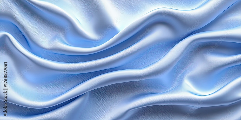 Fototapeta premium Wavy light blue fabric, soft folds and subtle reflections