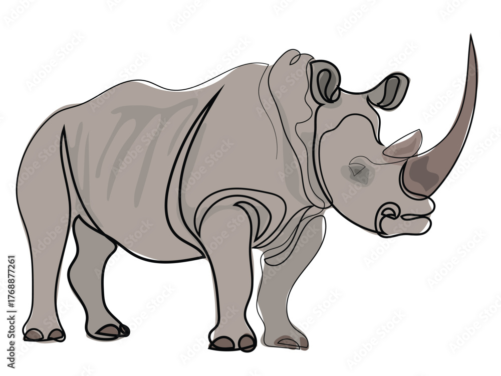 Fototapeta premium Rhino in continuous line drawing style