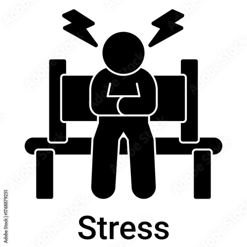 Stress Icon in Solid Style. Anxiety, pressure, and overwhelmed symptom symbol. Mental burden.