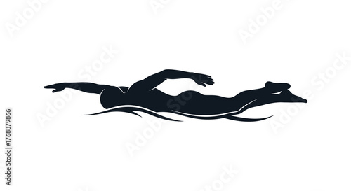 Dynamic silhouette of a person swimming the front crawl stroke with powerful arm movements and streamlined body silhouette