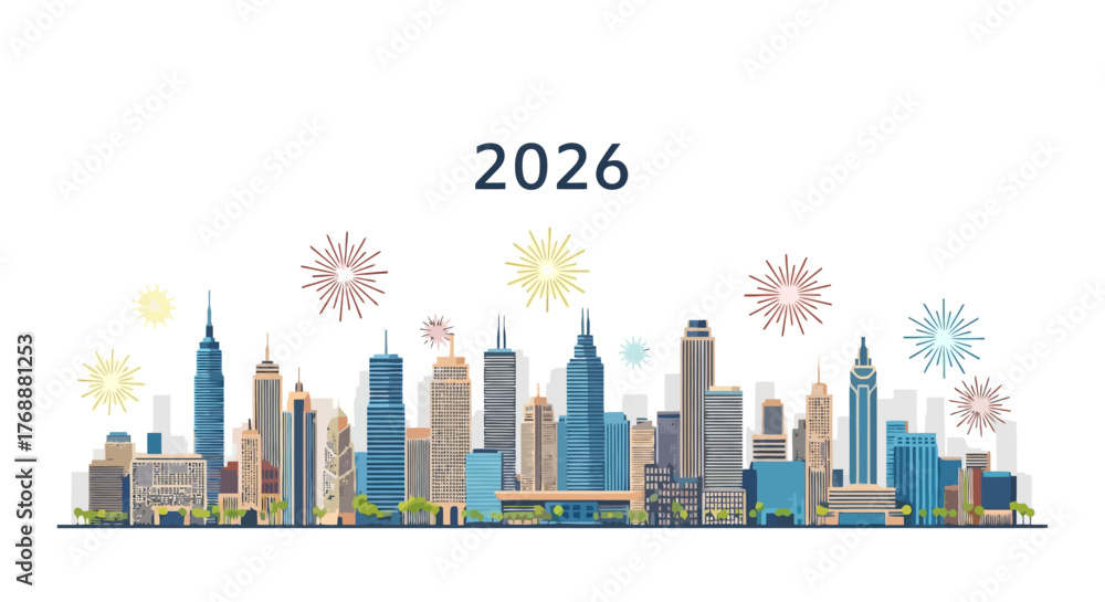 Naklejka premium New York City Skyline Illustration with 