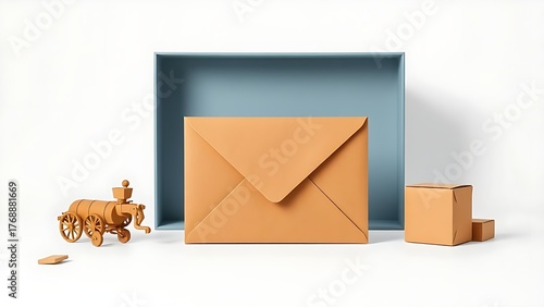 Stylized mail delivery concept featuring a single prominent envelope on clean background.