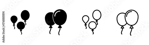 Balloon icon set. party balloon icon decoration birthday vector. Balloon black silhouette icon