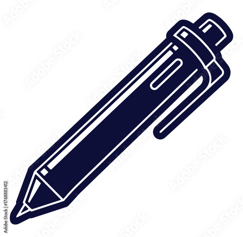 Dark blue ballpoint pen icon isolated on white background for office or school