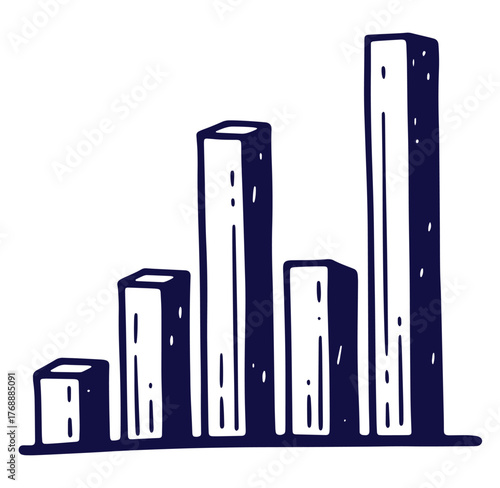 Hand drawn bar graph illustrating growth trend and statistical data on white background