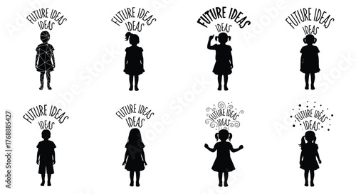PrintFuture ideas silhouette vector, creative children, innovation concept, thought process, imagination, abstract design, inspiration, potential, learning, individuality, growth