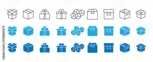 Delivery box and package icons, thin line icon set. Collection of symbols with transparent backgrounds. Editable strokes. Vector illustration.