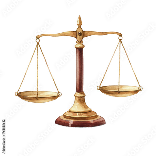 Antique Brass Scale of Justice on Transparent Background