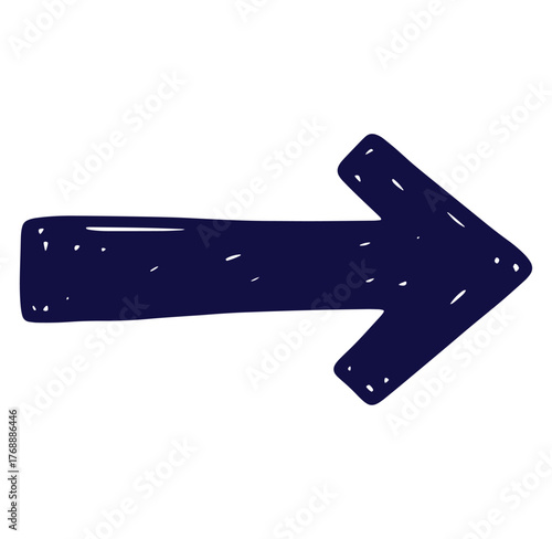 Hand drawn navy blue arrow pointing right on a white background simple graphic design