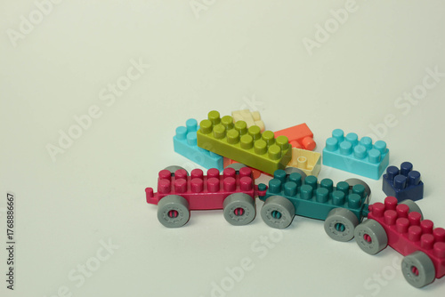 Colorful Plastic Building Blocks Stacked on Transparent background Perfect for Creative Projects and Playful Designs