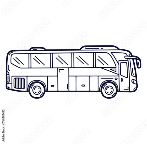 Outline drawing of a modern passenger bus illustration for travel and transportation concepts
