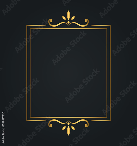 Square golden frame with double line and decorative top/bottom ornament — classic vector template