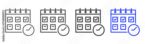 Agenda Planning Icon Set Collection in Creative Outline Style for Business Featuring Multiple Thickness Variations and Detailed Meeting Design Vector Pack