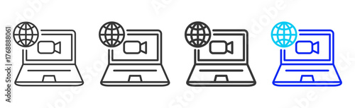 Remote Collaboration Icon Set Collection in Creative Outline Style for Business Featuring Multiple Thickness Variations and Detailed Meeting Design Vector Pack