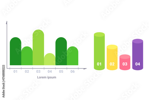 Infographic set with two bar graphs with varying heights and colors