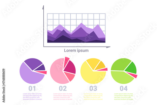 Infographic presenting variety of data visuals, including line graph and several pie charts. Visualizations illustrating trends and distributions effectively for comparative analysis