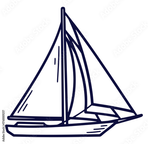 Simple outlined illustration of a sailboat sailing on the ocean waves representing travel and adventure