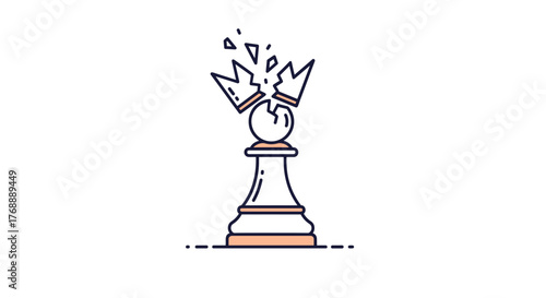 A stylized illustration depicting a chess pawn with a broken crown, signifying promotion, the rise of an underdog, or strategic success.