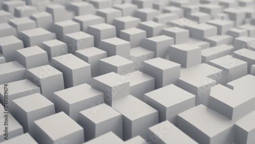 Abstract white cubes pattern with varied heights in modern three-dimensional geometric design.