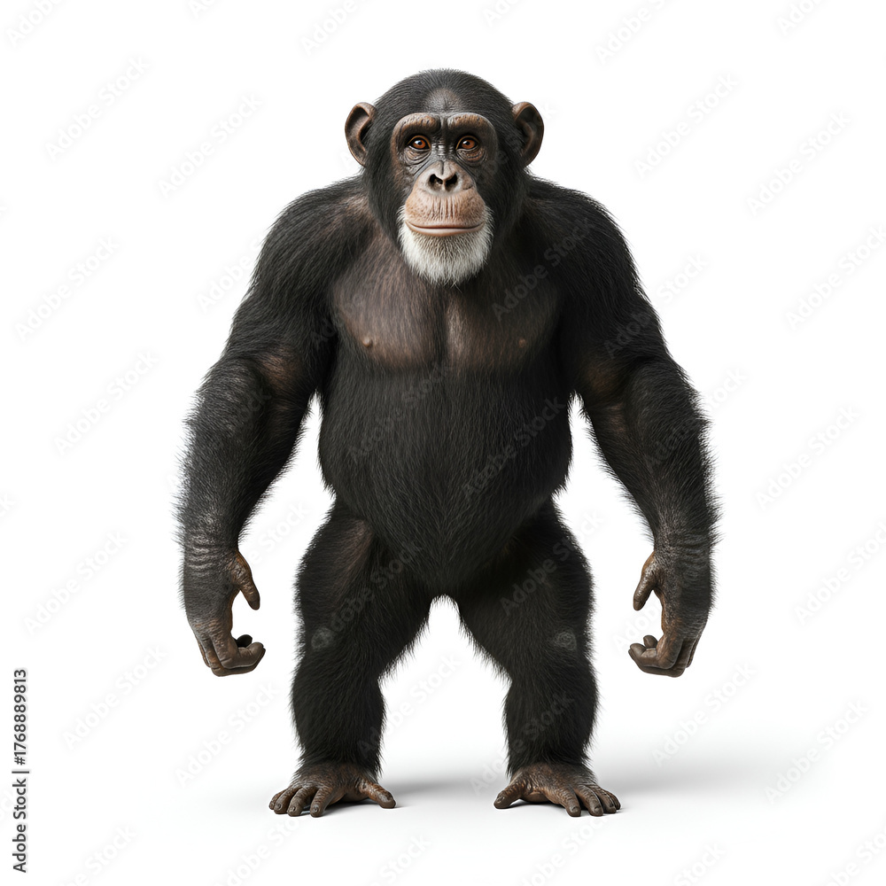 Fototapeta premium Chimpanzee, Gorilla on White Background, Photorealistic, Full Body, High-Resolution