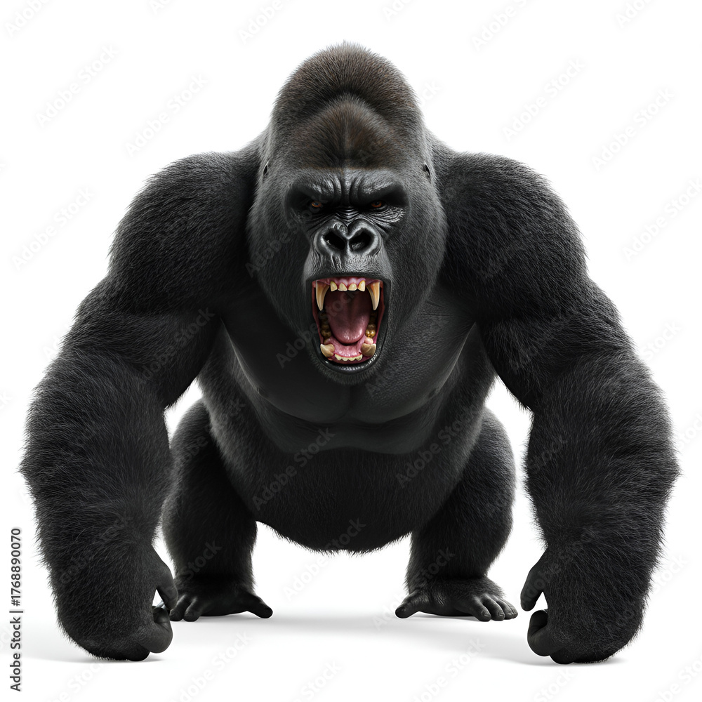 Fototapeta premium Chimpanzee, Gorilla on White Background, Photorealistic, Full Body, High-Resolution