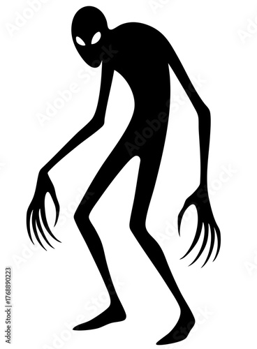 Halloween boogeyman silhouette with claws and hollow eyes, creepy shadow creature from nightmares