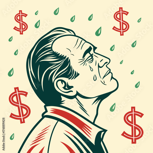 Dollar Rain Stress Comic Vector Illustration