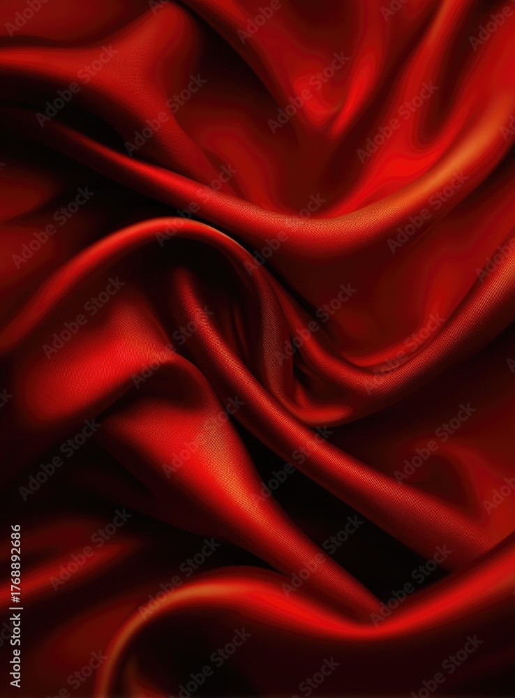 Obraz premium Close-up view of a rich, deep crimson silk fabric, showcasing its luxurious drape and smooth texture.