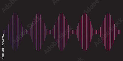 Red Sound Waveform on Black Background Abstract Digital Audio Visualization equalizer music. Vector illustration.