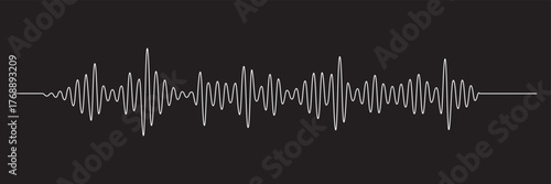 Sound waves and audio waveform elements. Song or music track shapes. Voice signal visualization. Digital soundwave icon set. Music rhythm frequency pulse graphic vector element. Black background. 