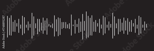 Sound waves and audio waveform elements. Song or music track shapes. Voice signal visualization. Digital soundwave icon set. Music rhythm frequency pulse graphic vector element. Black background. 