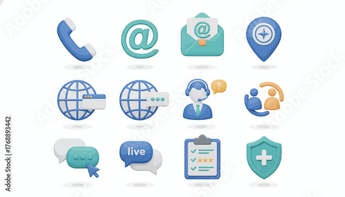 Contact Us 3D Icon Set: Customer Support, Communication Channels & Digital Services for Website Design & Mobile App UI