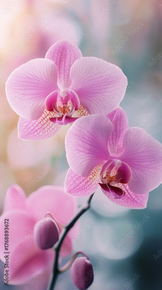 Obraz premium Close-up of pink orchid blooms with soft bokeh background