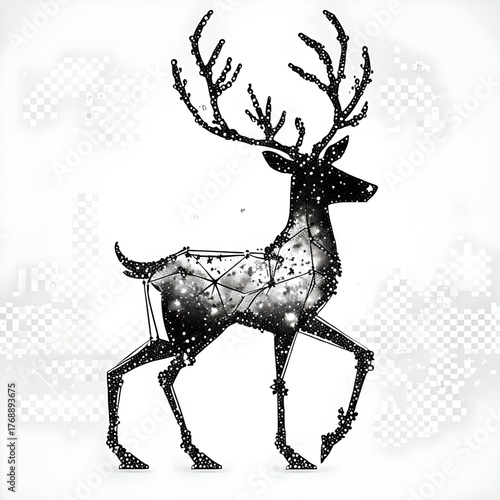 Stylized Deer Illustration: A detailed illustration of a majestic deer, portrayed with a modern, artistic flair, walking gracefully with intricate design and structure