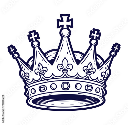 Detailed vector illustration of a royal crown with fleur de lis and cross design elements
